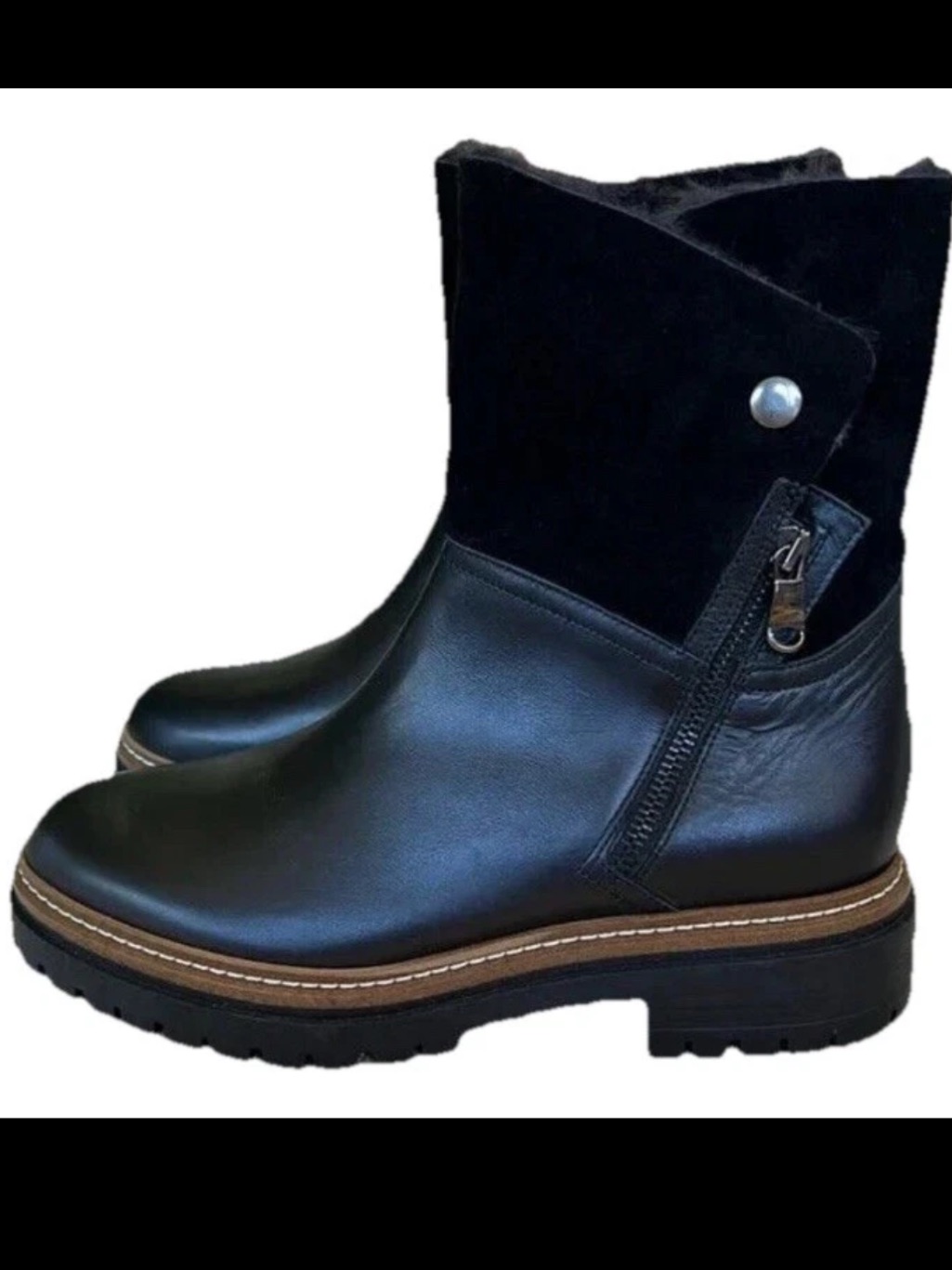 New Fabianelli Black Leather Fur Boots Womens 9 Made In Italy Don Diego Zip Snap